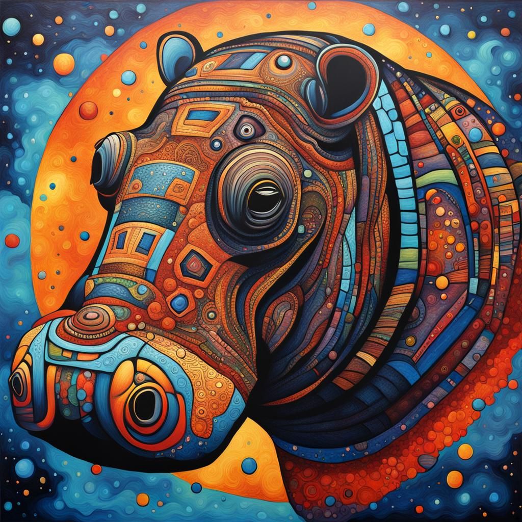 Cosmic Hippo Soaring: Abstract Digital Art