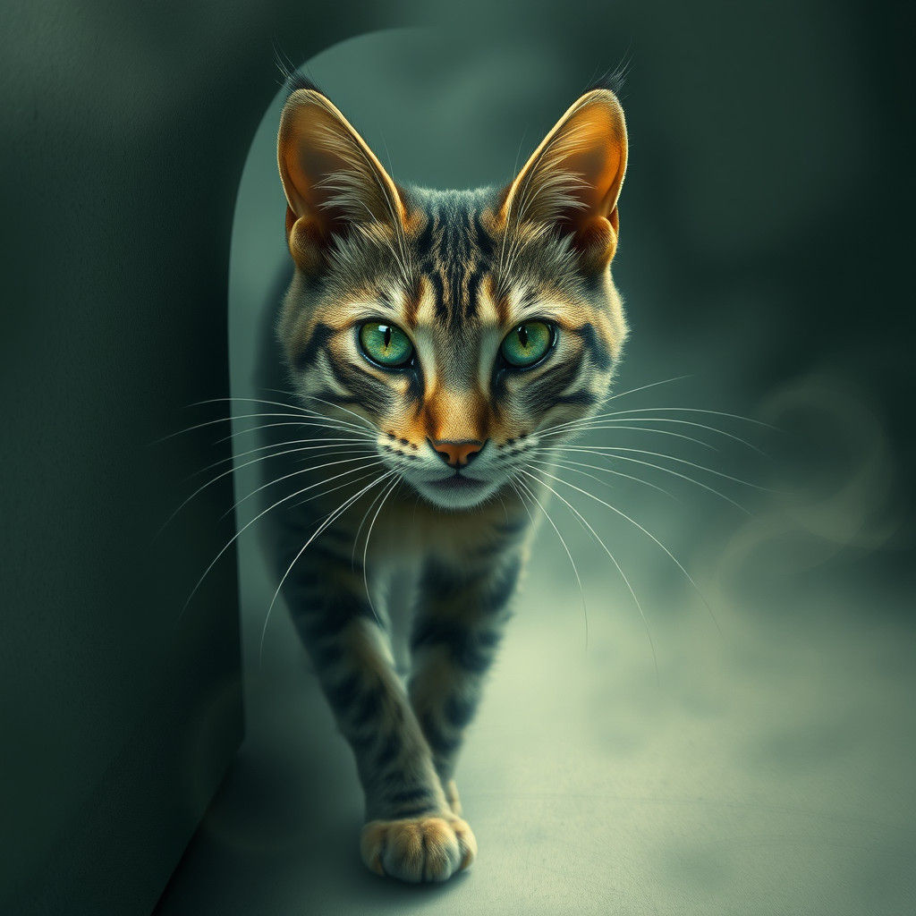 Cat Walks Through Wall in Surrealist Style