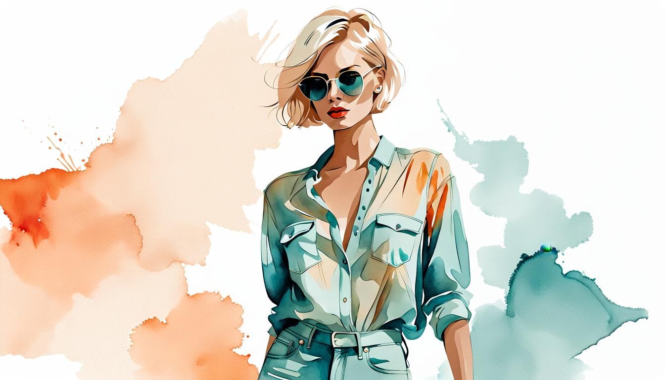 Minimalist Fashion Sketch: Blonde Model in Watercolor