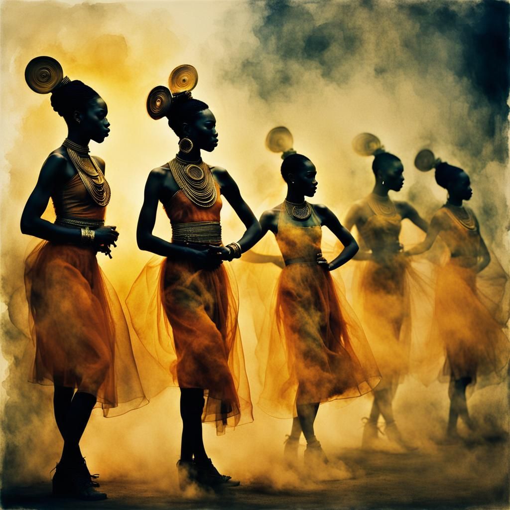 Dreamy African Dancers in Watercolor Style