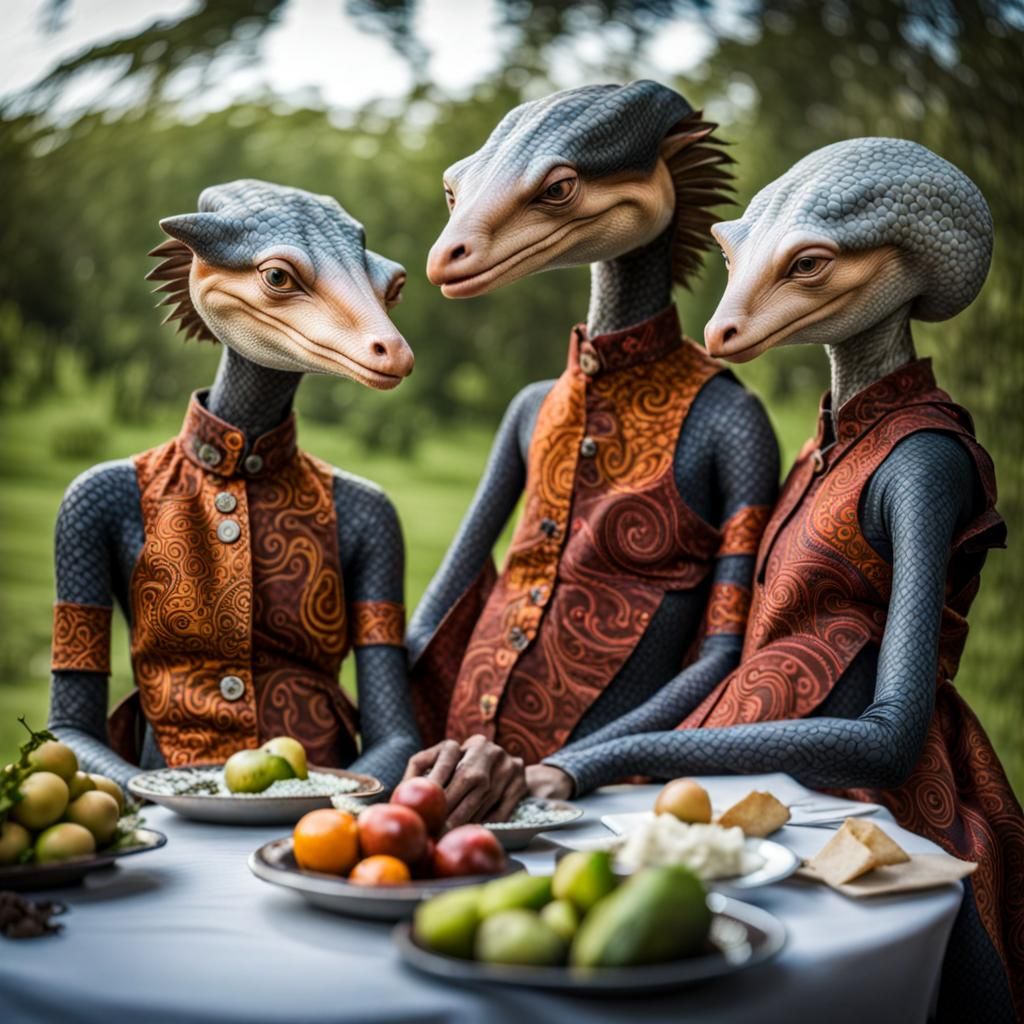 Exotic Aliens Celebrate in Surreal Restaurant, Hyperrealisti...