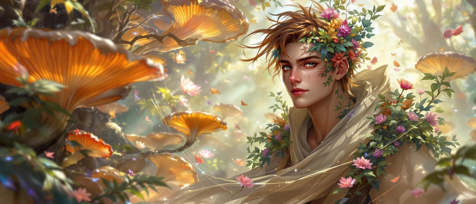 Enchanted Druid Boy with Wood and Mushroom Features