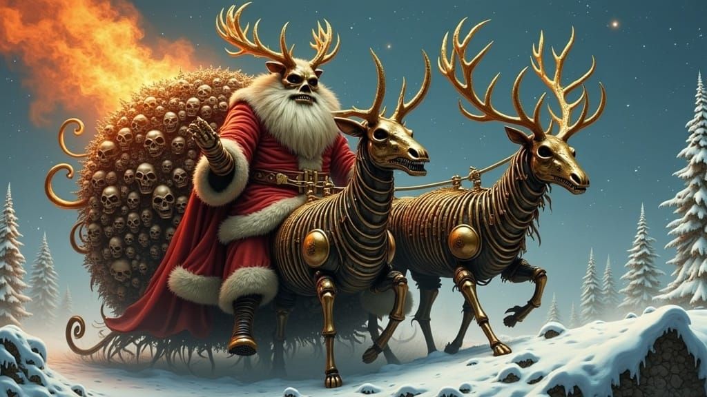 Kaiju Undead Santa Claus in Flaming Sleigh
