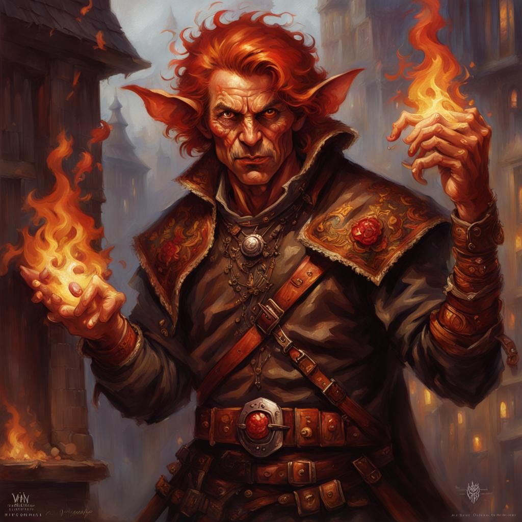 Detailed Hobgoblin with Flaming Hair in Dark Fantasy Style