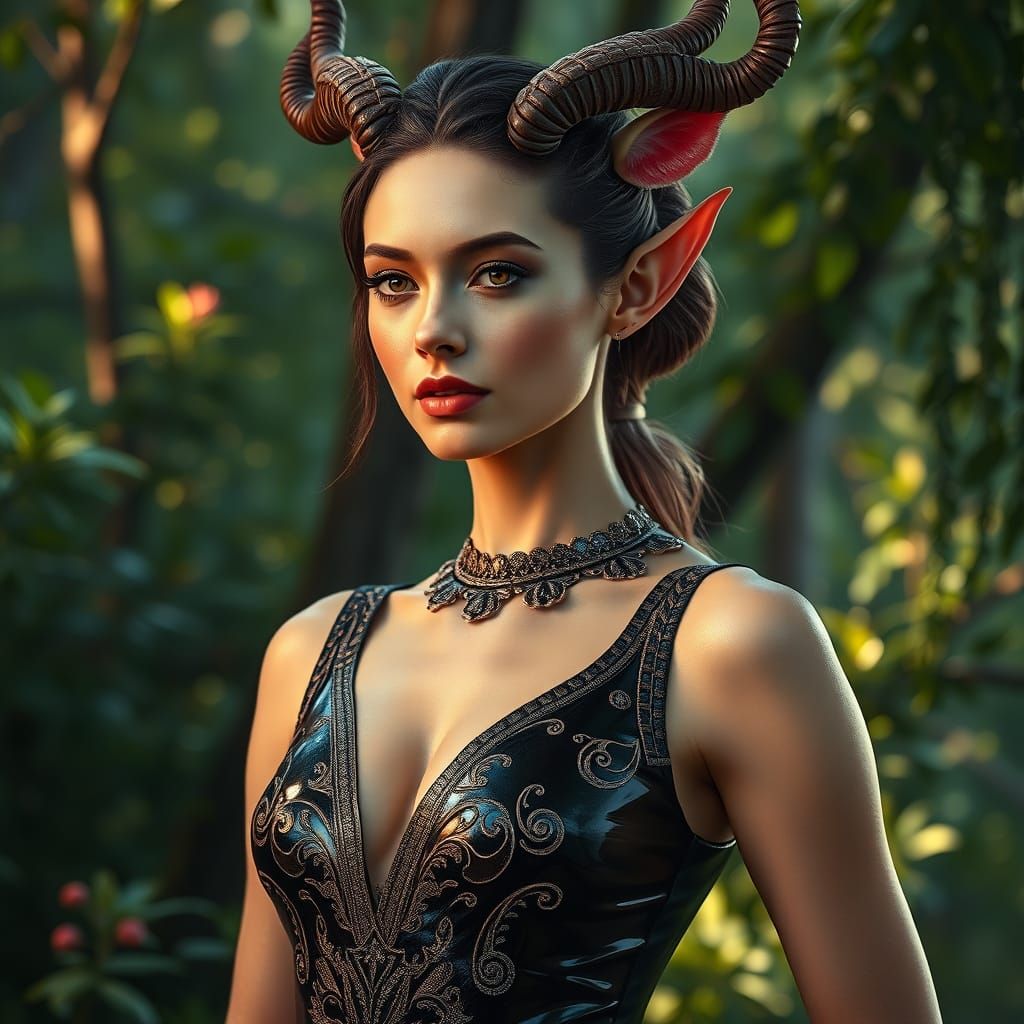 Beautiful Faun in Greek Latex Dress