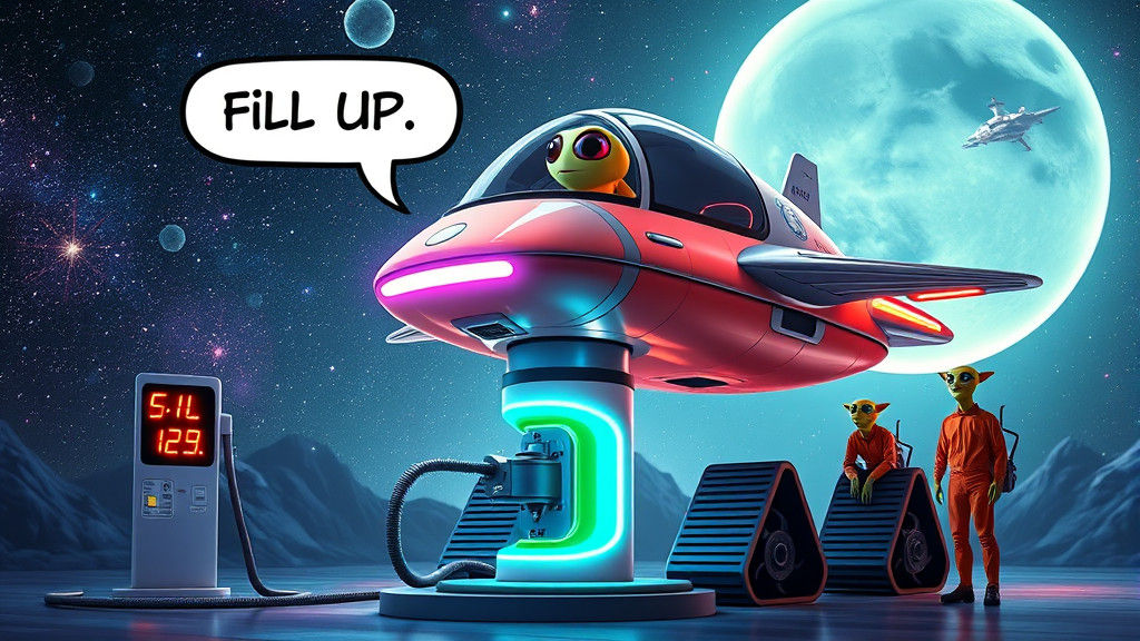 Pixar-Style Alien Spacecraft Refueling at Space Station