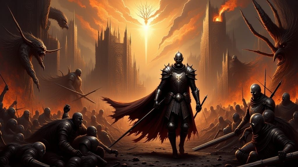 Battle-Hardened Knight of Gondor in Sepia-Ink Punk Style