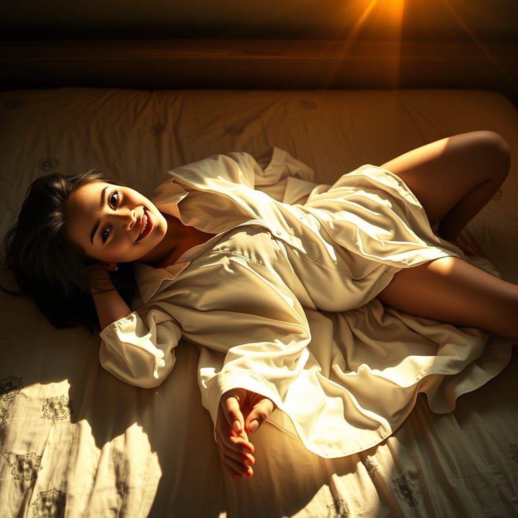 Dreamy Woman Lounging in Golden Light