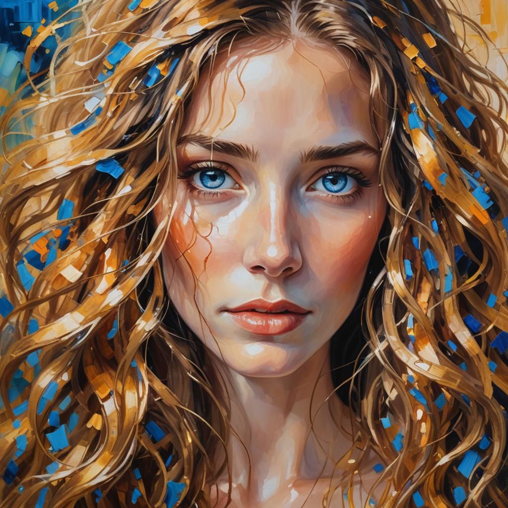 Woman with Golden Hair, Klimt-Inspired Oil Painting