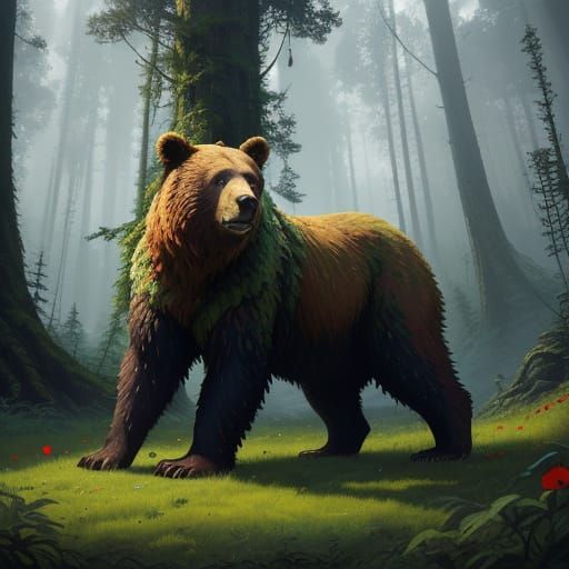 Majestic Honey Bear in Enchanted Forest Dreamscape