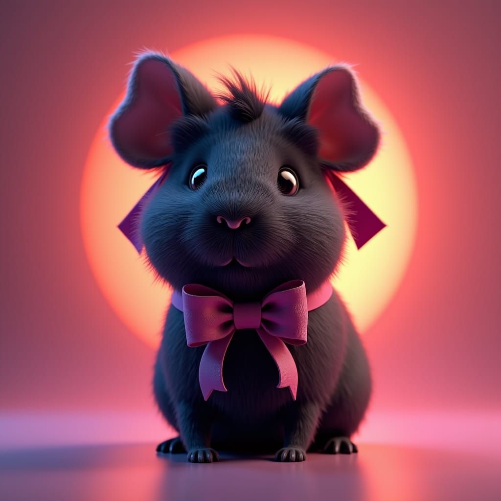 Guinea Pig with Purple Bow: 3D Animated Style