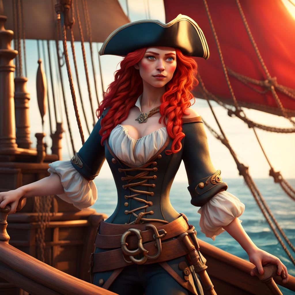 Beautiful Pirate Woman with Cutlass as Pixar Art