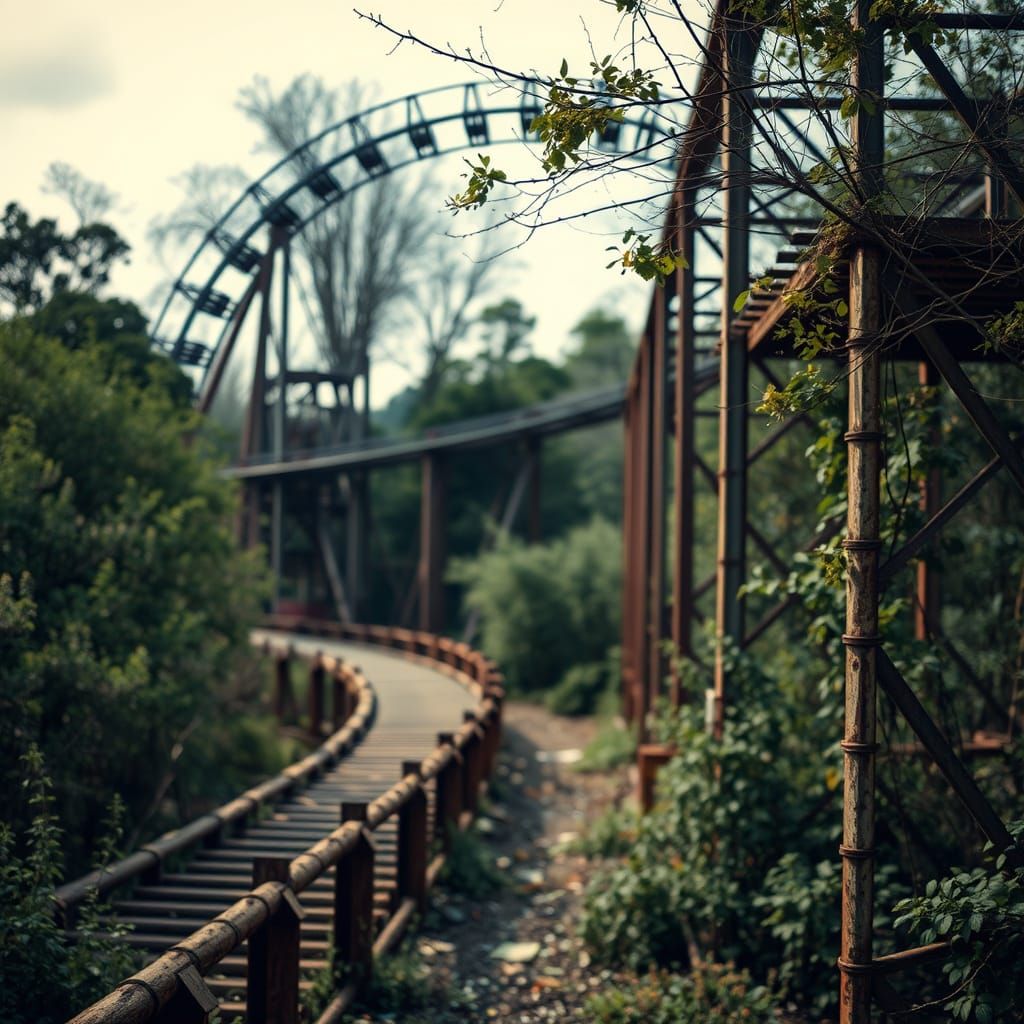 Abandoned Theme Park Scene in Vibrant Colors