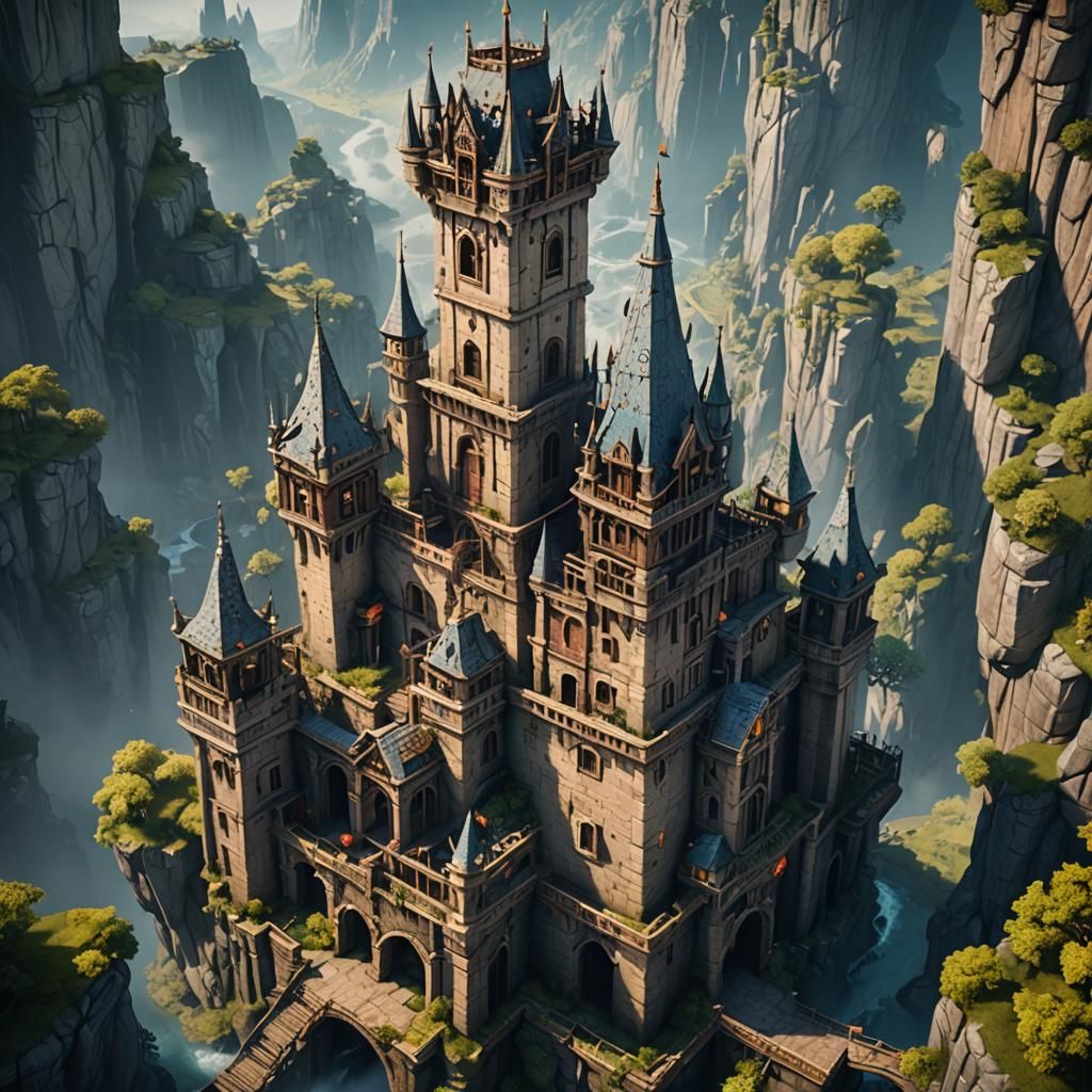 Tower of Trials: Detailed Matte Painting in Fantasy Style