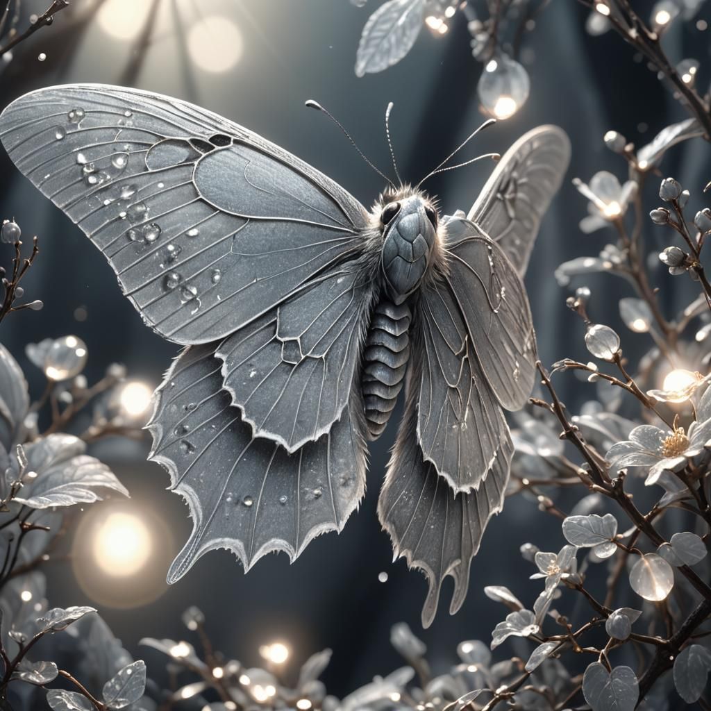 Silver Moth on Ethereal Light, Fantasy Concept Art