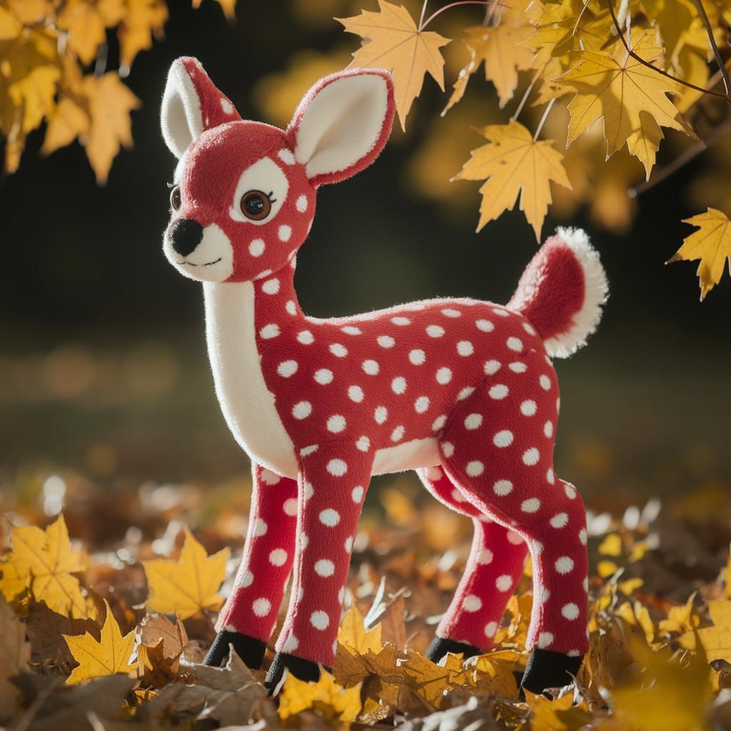 Polka Dot Stuffed Deer in Autumn Sunlight