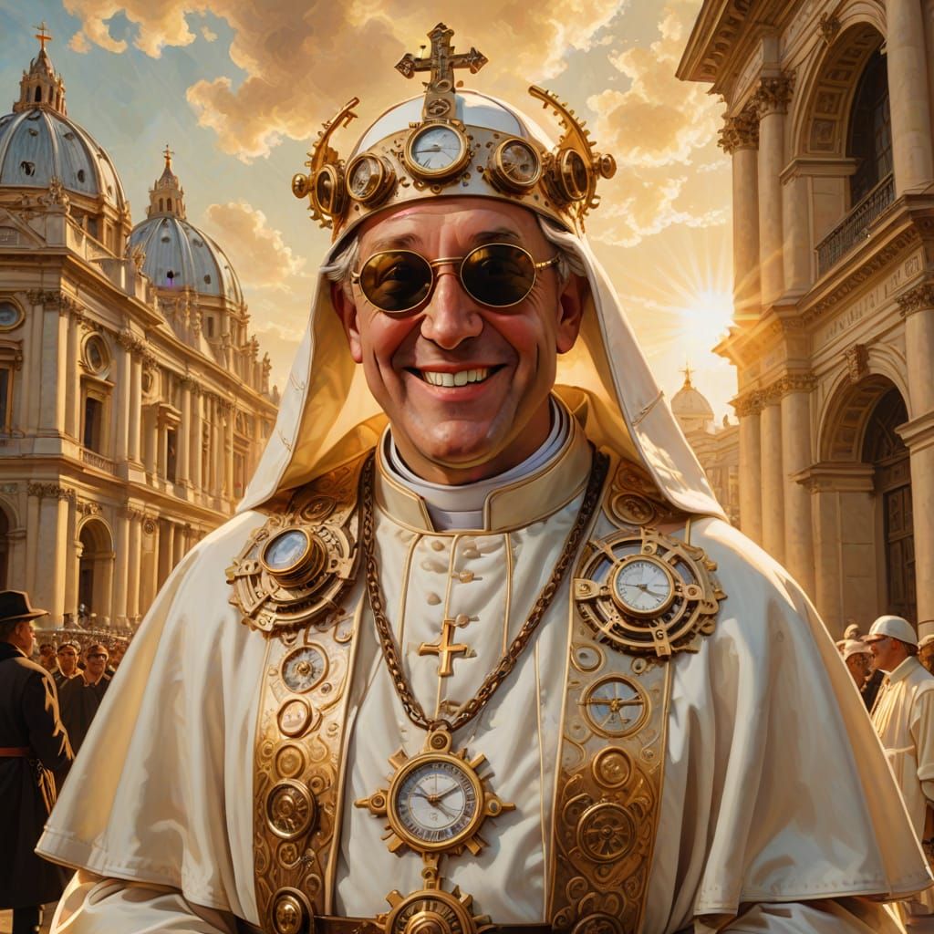 Steampunk Pope Leo XIV in St. Peter's Square