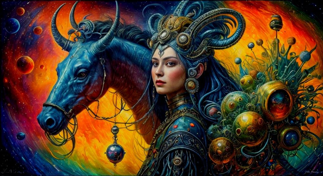 Alien Queen and Newborn Portrait in Maximalist Style