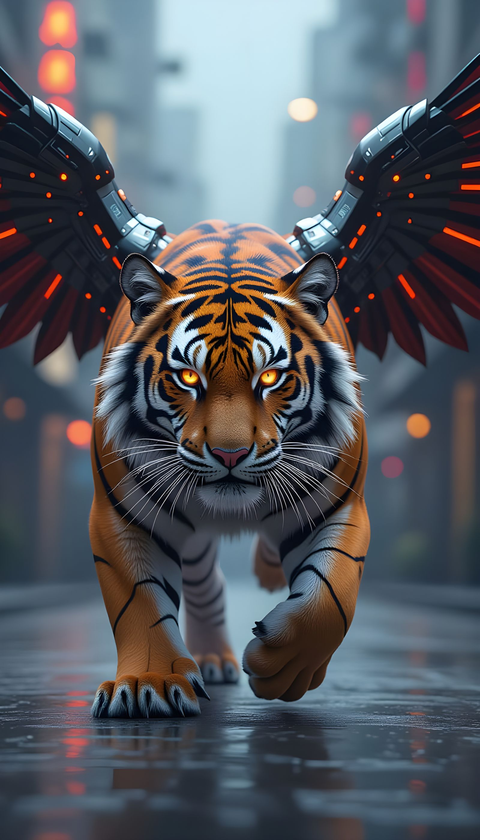 Futuristic Cybernetic Chrono-Tiger Mid-Capture in Twilight J...