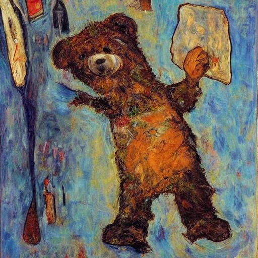 Teddy Bear with Honey Bar in Expressionist Oil Painting