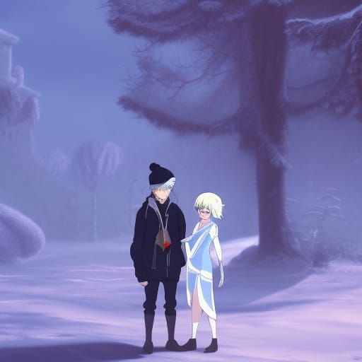 Jack Frost and Elsa in Anime Style