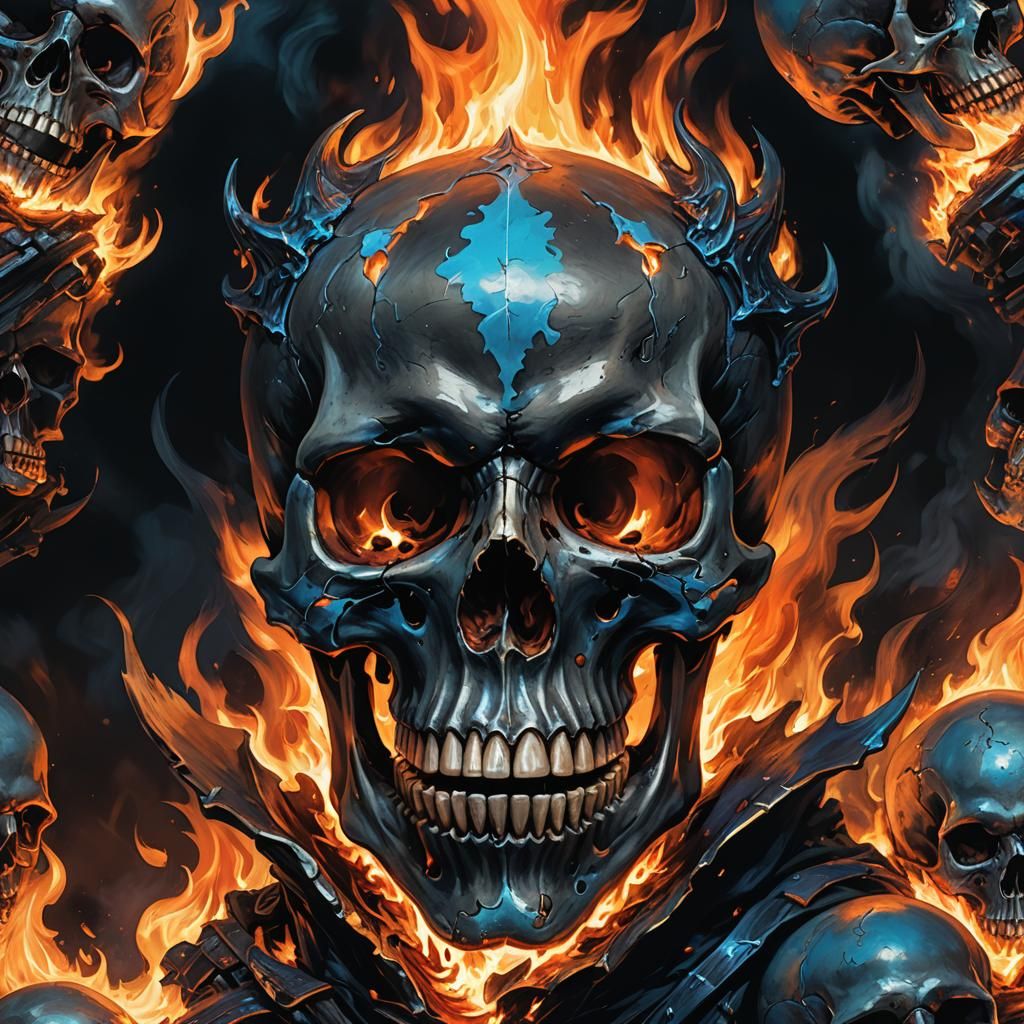 Dramatic Skull engulfed in Flames: Dark Fantasy Art