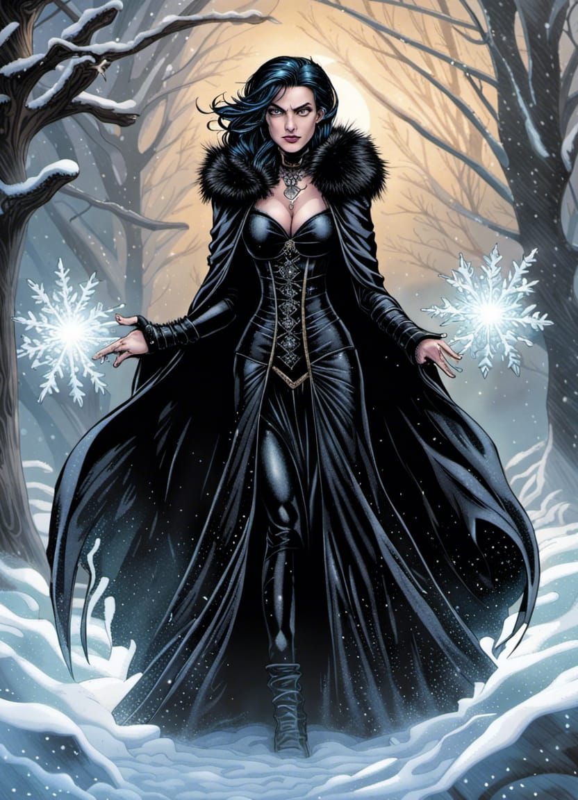 Goth Lady Magician in Winter, Comic Book Art
