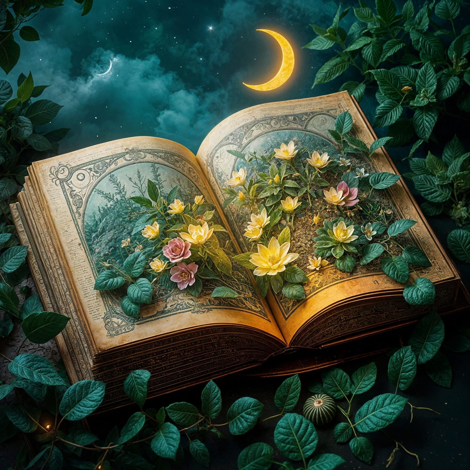 Celestial Garden Within an Enchanted Tome