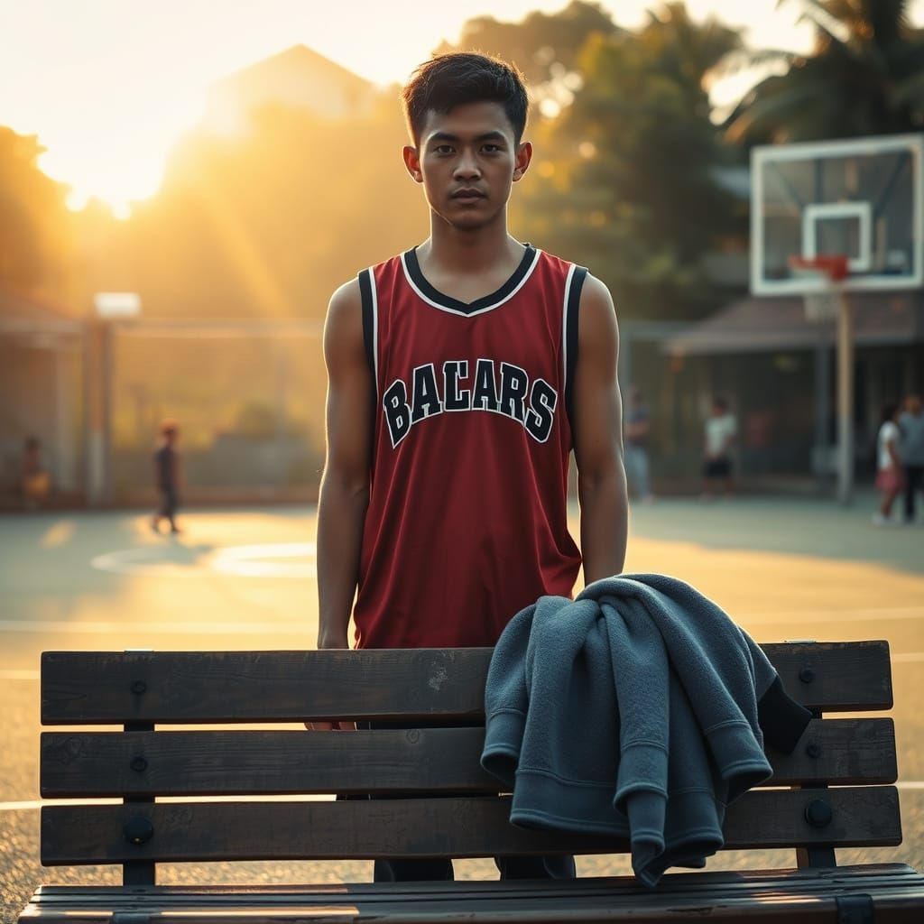 Golden Hour Basketball Moment with Determined Athlete