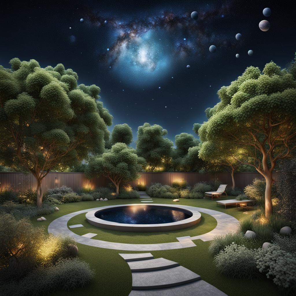 Planetary Garden Under Constellations: Photorealistic Celest...