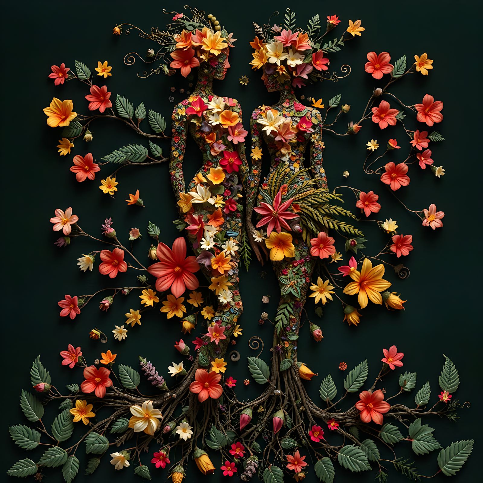 Ethereal Figures in Bloom: An Art Nouveau Fantasy