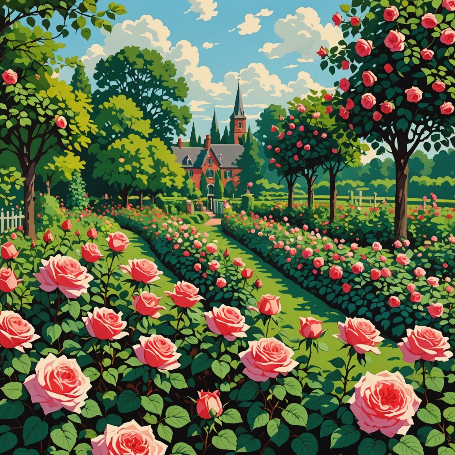 Vibrant Rose Garden in the Style of Constable