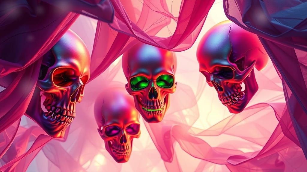 Rainbow Iridescent Skulls Tapestry in Epic Oil Painting Styl...