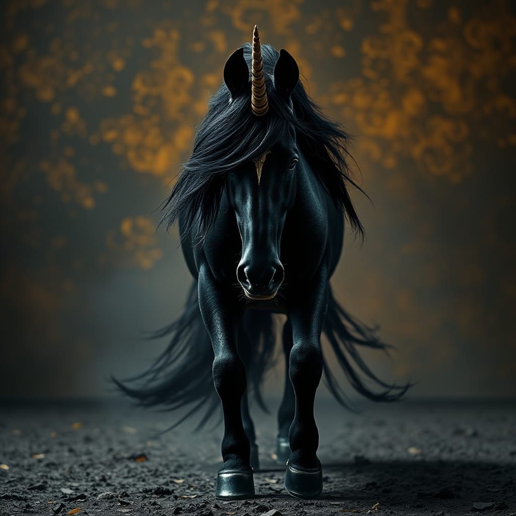 Majestic Black Unicorn in Grunge Style