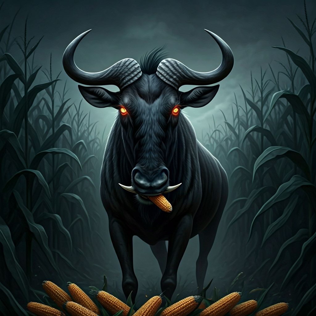 Halloween Wildebeest Carver in Haunted Cornfield