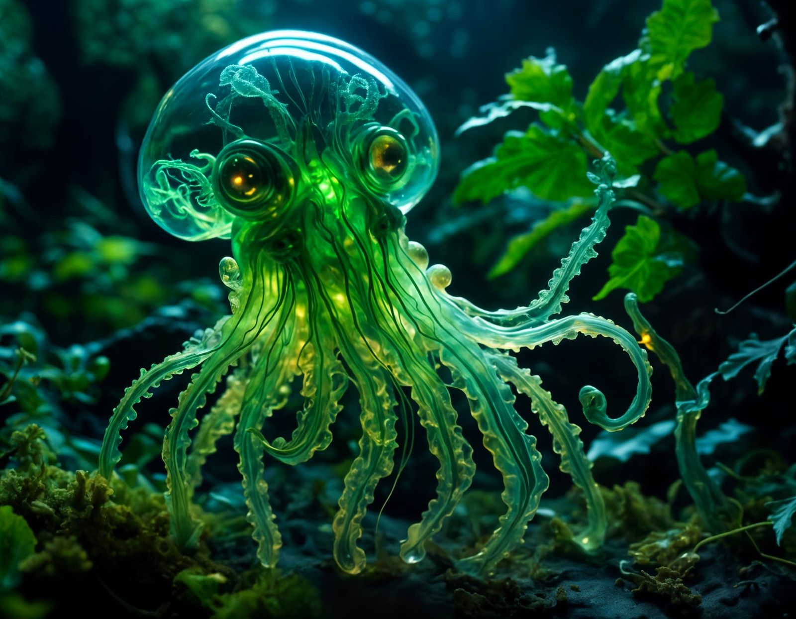 Detailed Macro Photograph of Bioluminescent Alien Creature