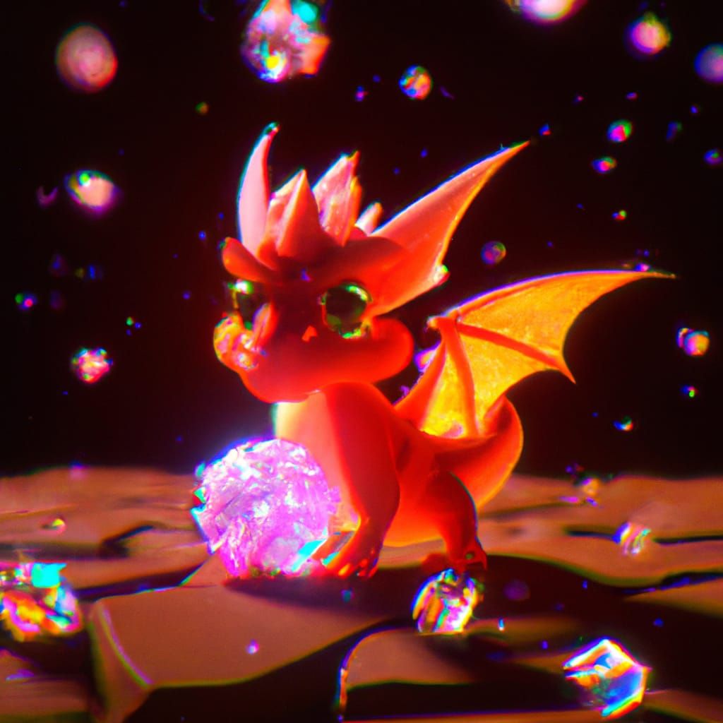 Red Fire Dragon with Crystalline Candy, Digital Art