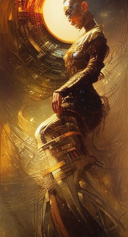 Strength Tarot Card in Retro Sci-Fi Style