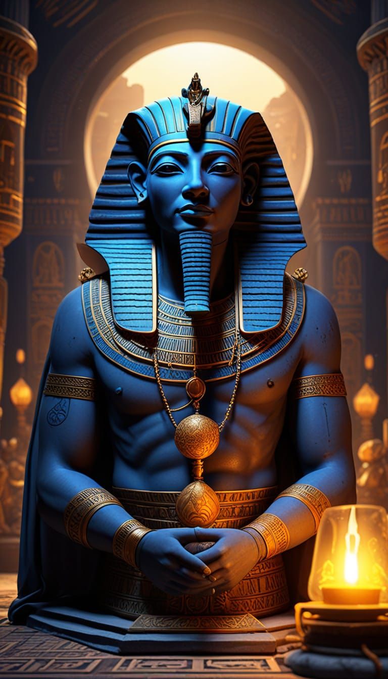 Ancient Pharaoh Basks in Warm Light of the Dendera Lamp