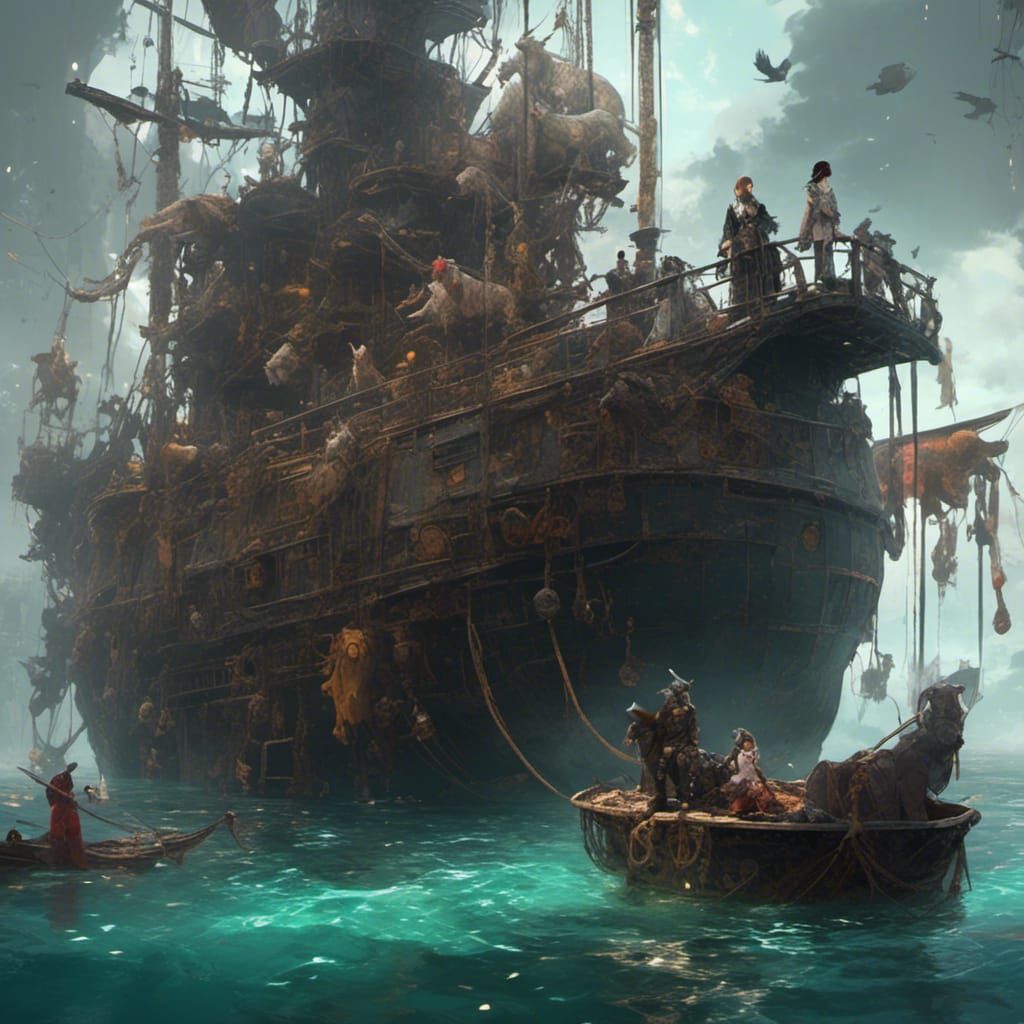 Cyberpunk Tower of Babel with Animals in Anime Style