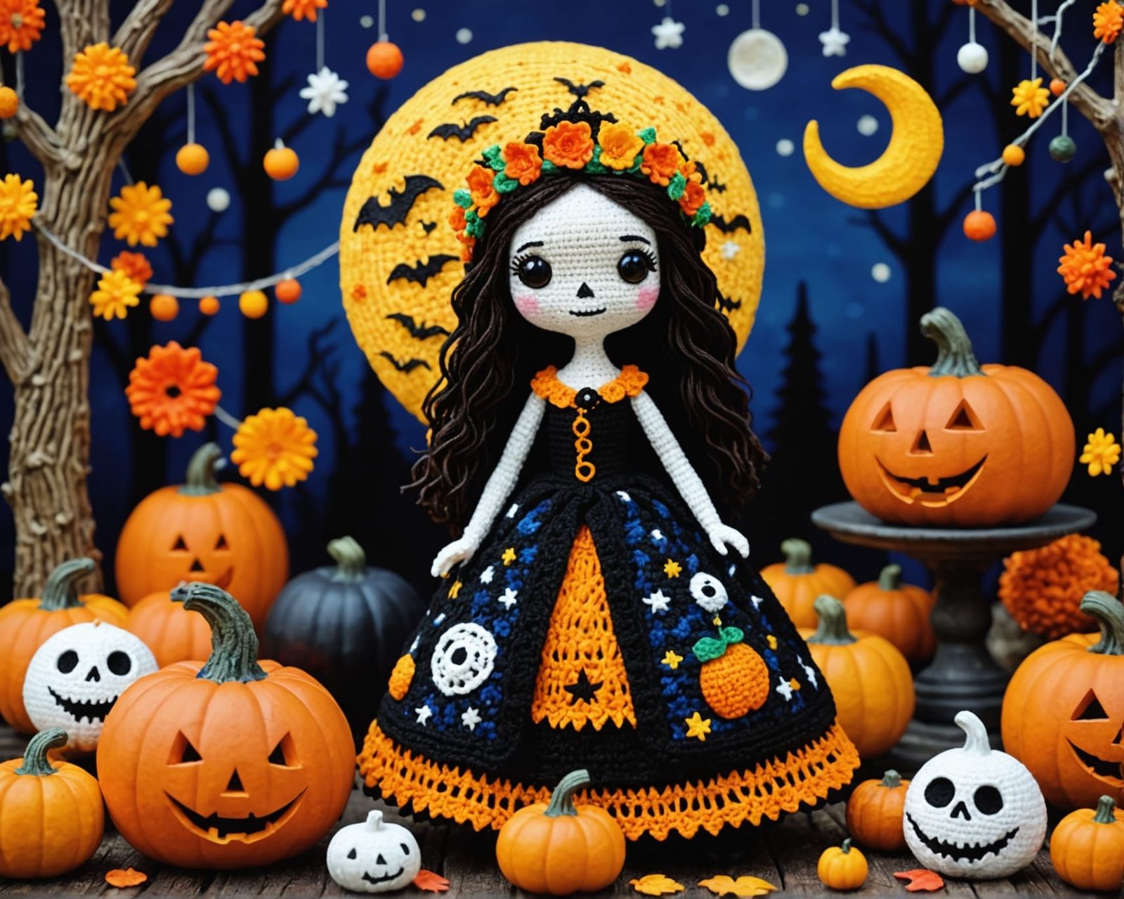 Klimt Crochet Halloween Princess Under Starry Sky