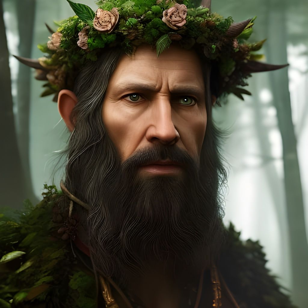 Wise Elf Druid Portrait with Forest Crown