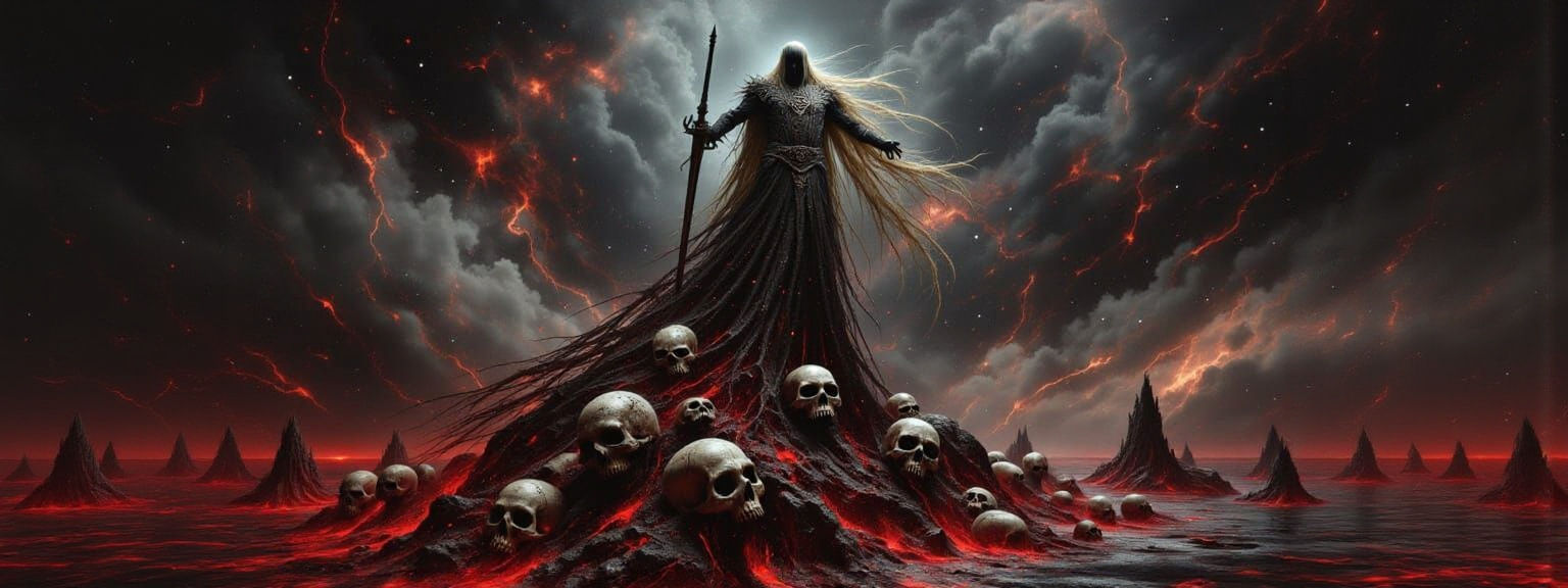 Viking Warrior on Skull Mountain in Impasto Style