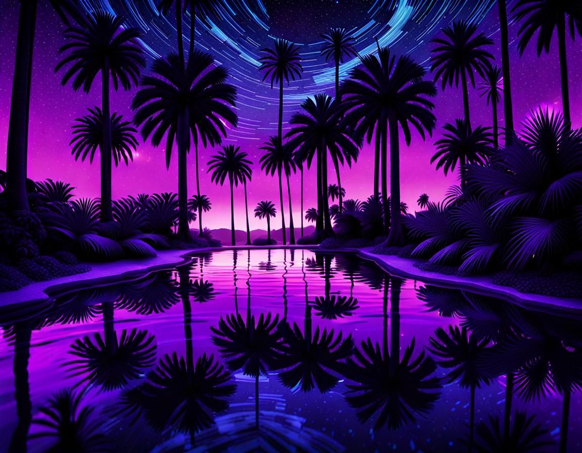 Dark Fantasy Oasis Under Starry Night Sky