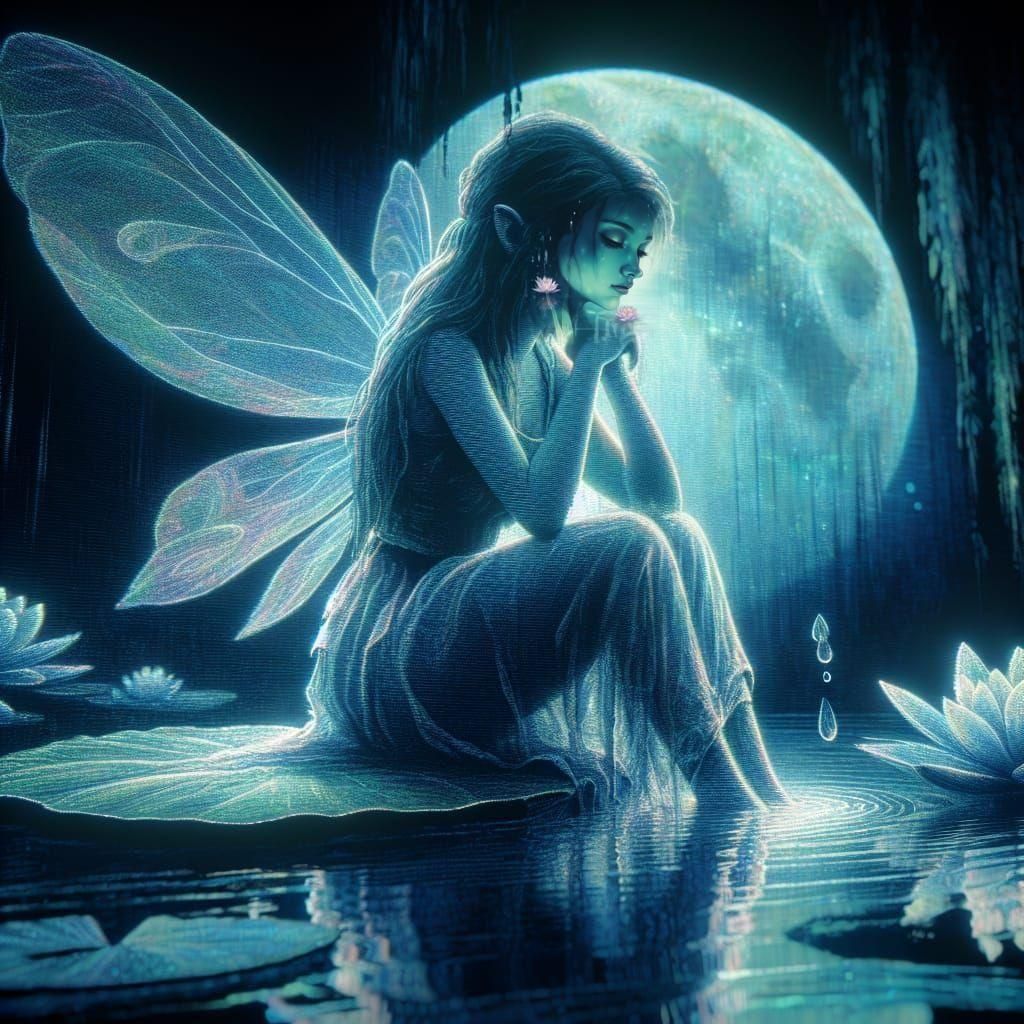 Melancholic Fairy Tears Reflecting Moonlight in Acrylic