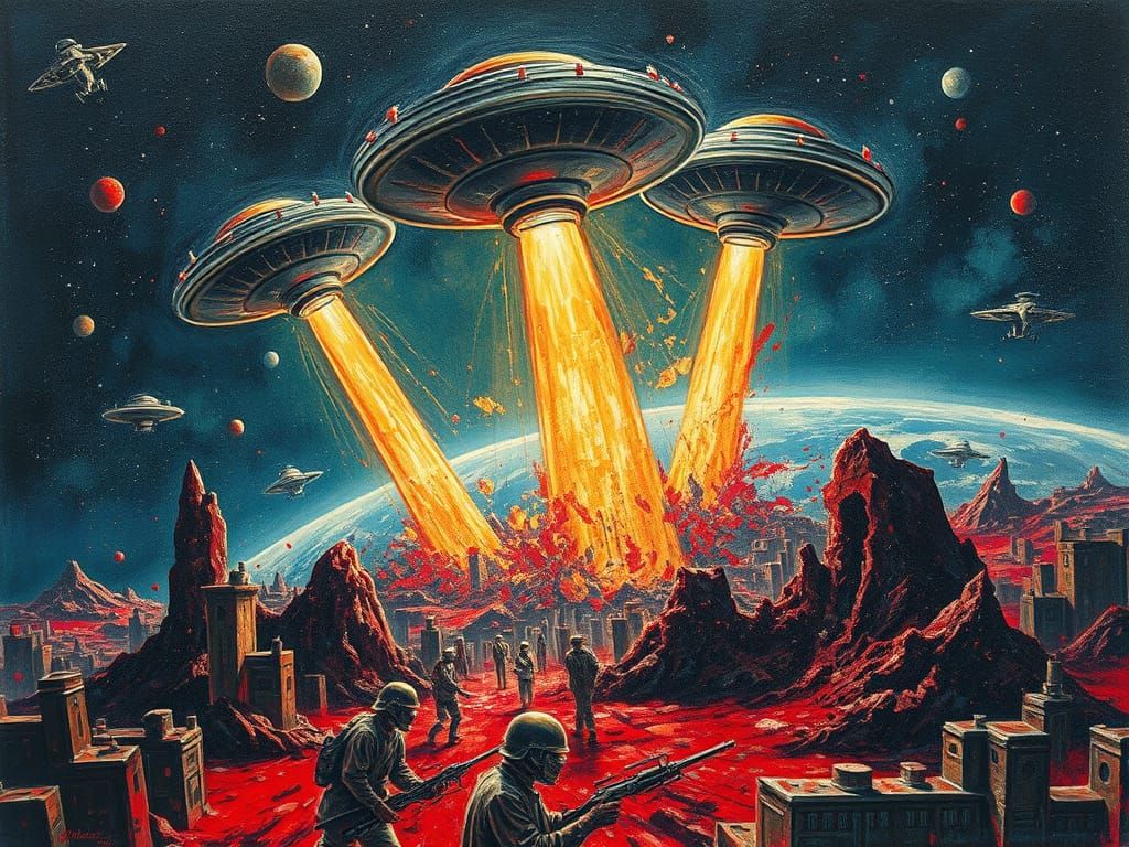 Gory War Scene in a Cyberpunk Aesthetic