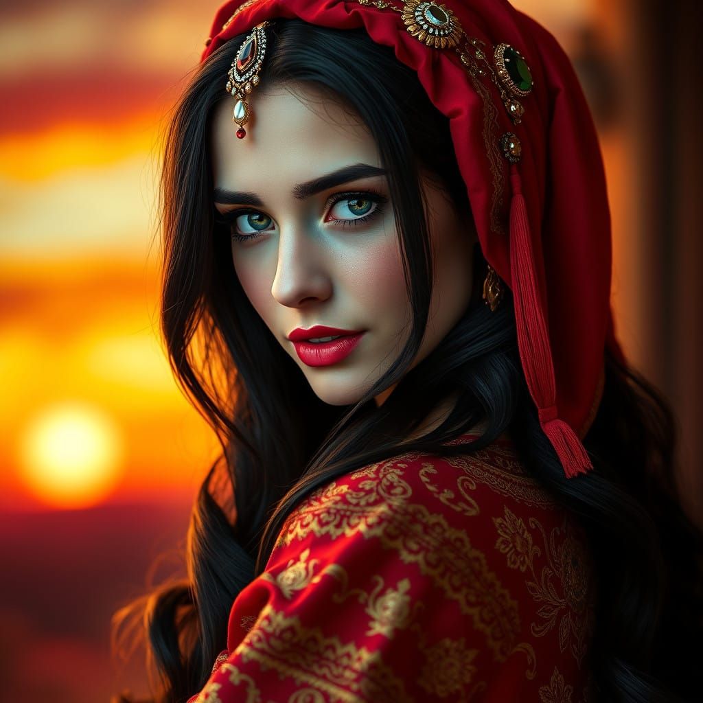 Italian Muse in Traditional Folklore Costume