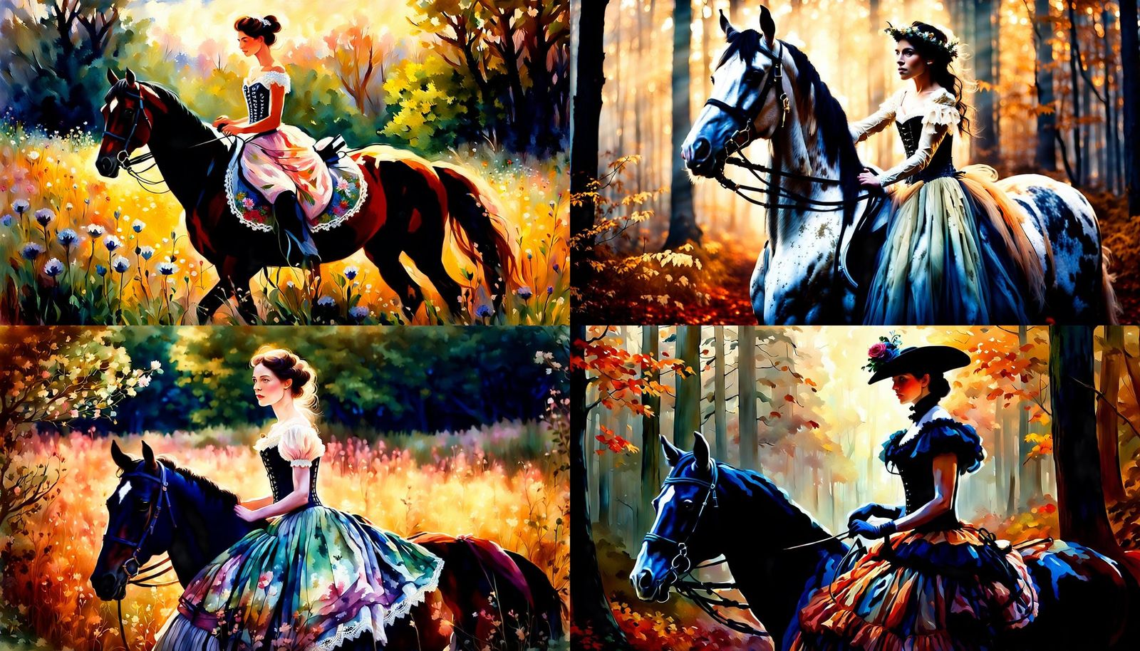 Lady on Horseback in Corset and Vintage Skirt