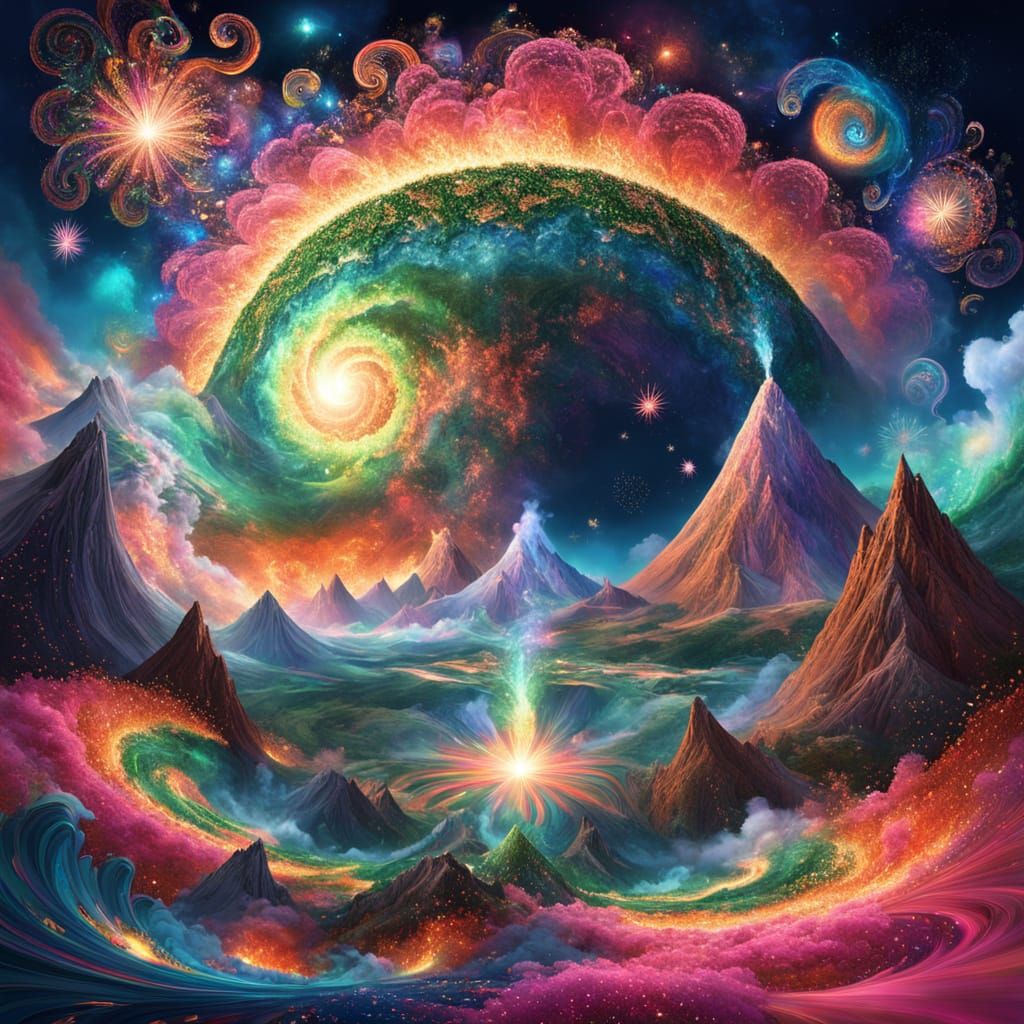 Volcano Births Planet in Kaleidoscope of Fireworks