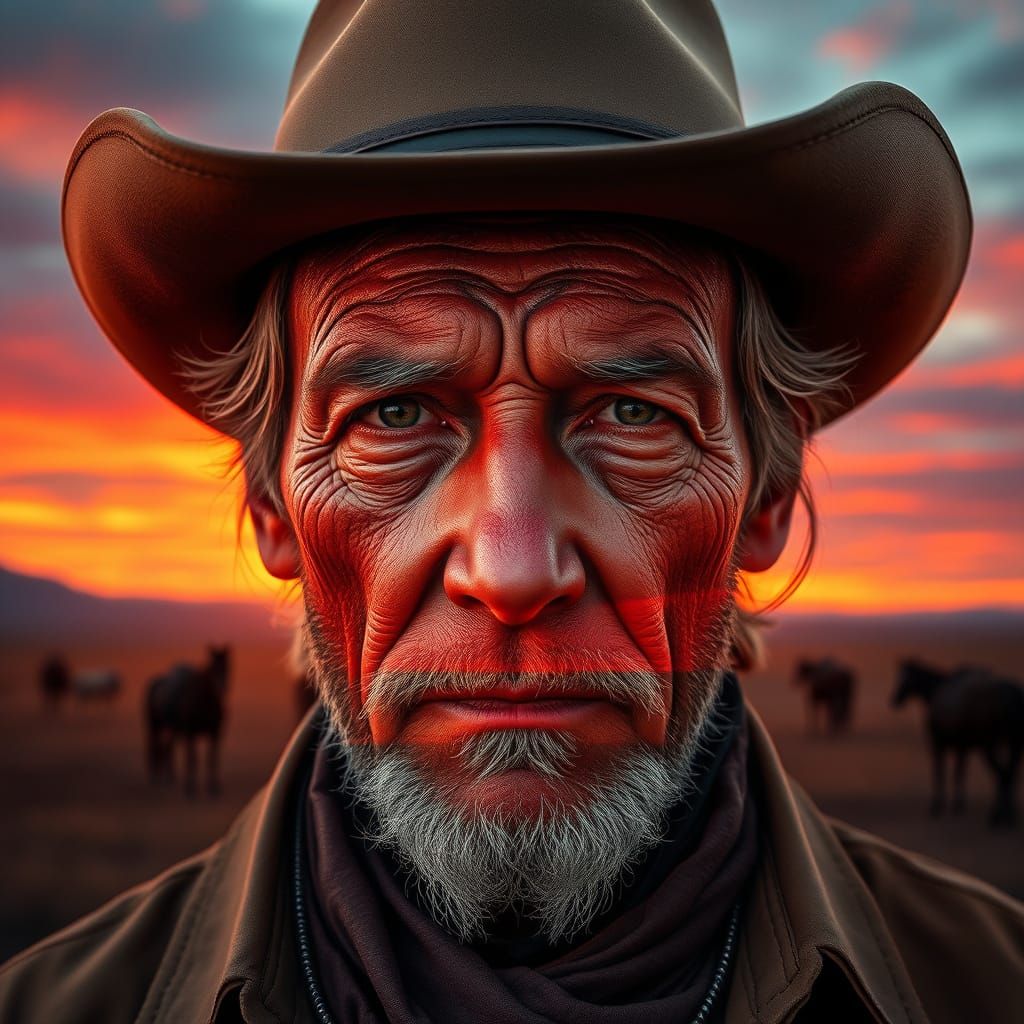 Surreal Argentine Gaucho Portrait in Sunset Landscape